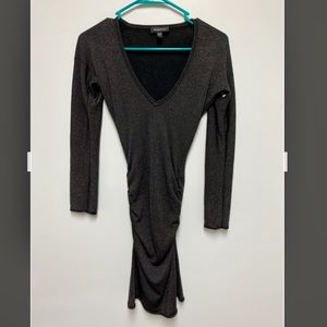 BEBE Black Sparkle Ruched Long Sleeve Dress